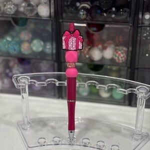 Handcrafted Pink Gift-Themed Beaded Pen